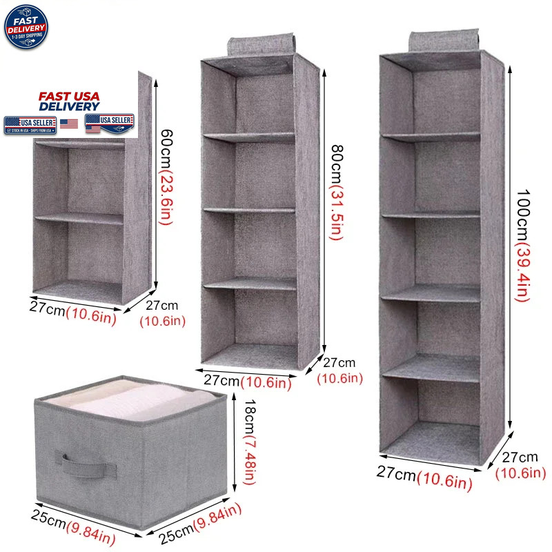 Hanging Wardrobe Storage Bag Drawer Type Collapsible Multi-Layer Organizer Beige