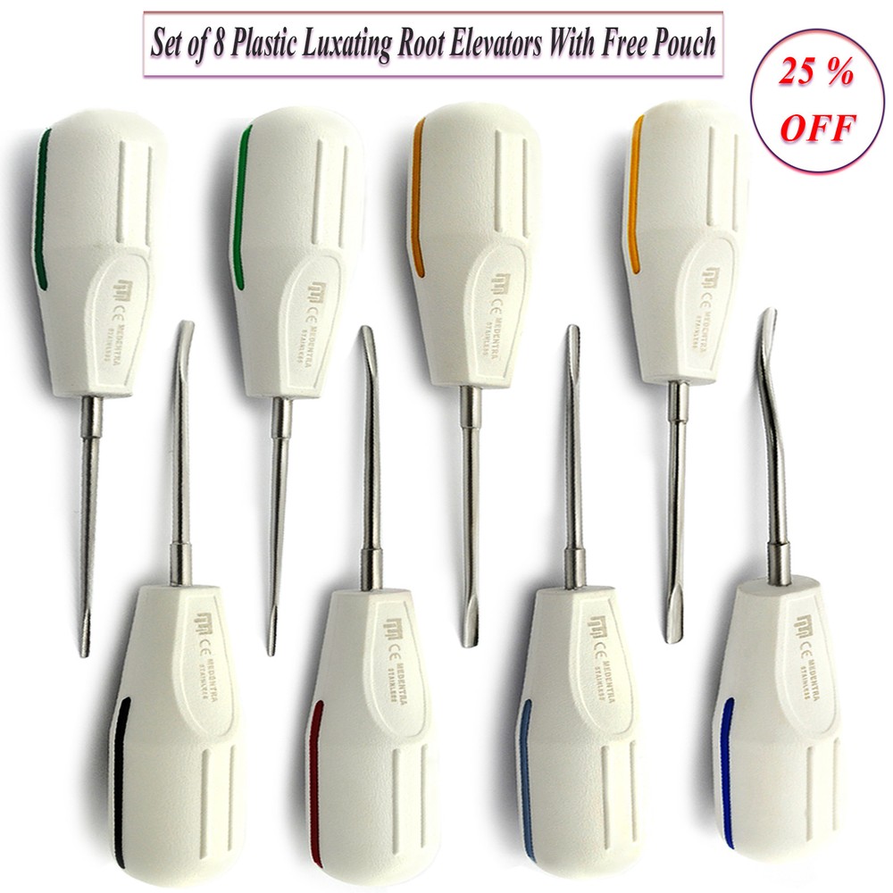 8Pcs Surgical Luxating Tooth Extracting Root Surgery Elevators With Black Pouch