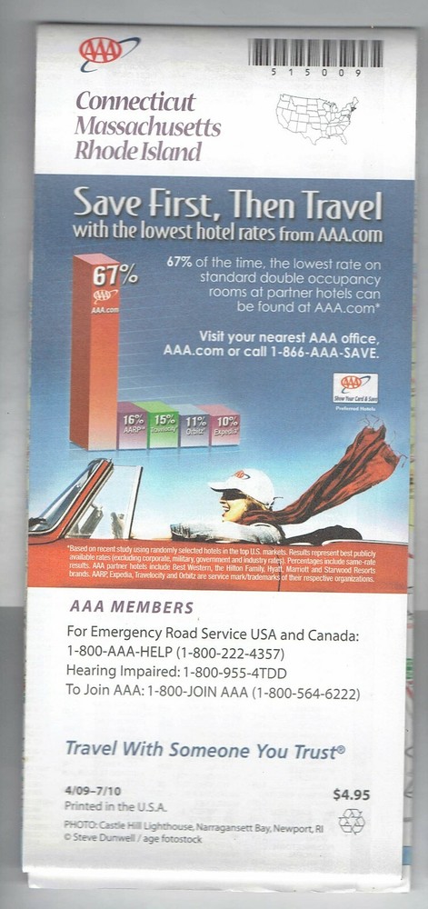 2009 AAA Map Connecticut Massachusetts Rhode Island