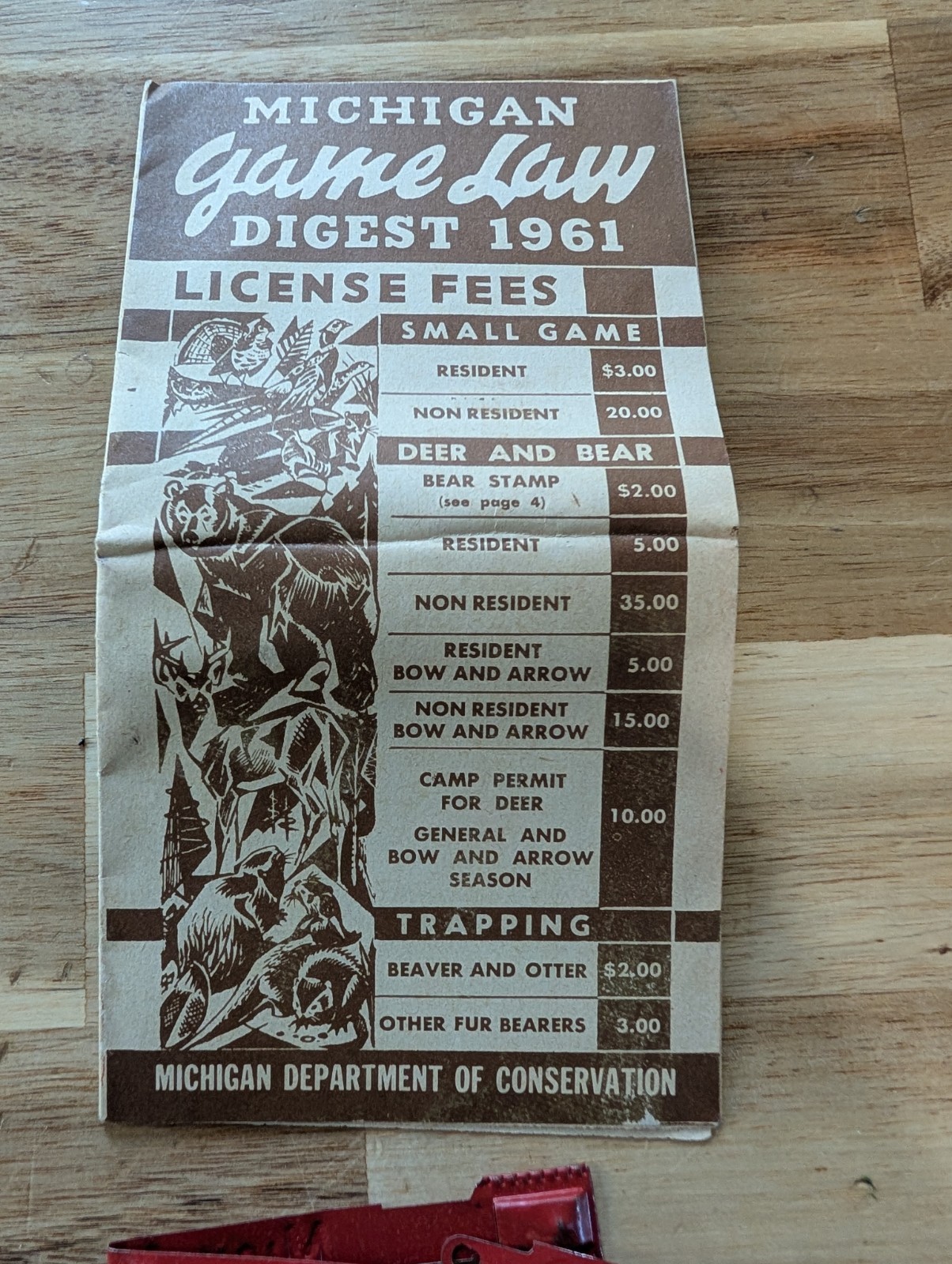 1961 Michigan Game Law Digest License Fees Hunting Litho Ephemera