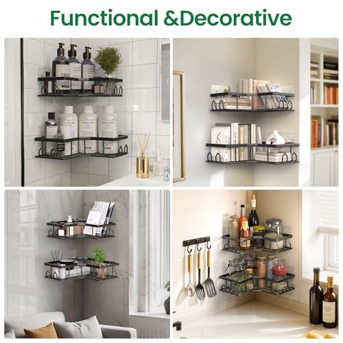 Adhesive Shower Caddy Corner Bath Organizer, Rustproof Stainless 2 Pack Black