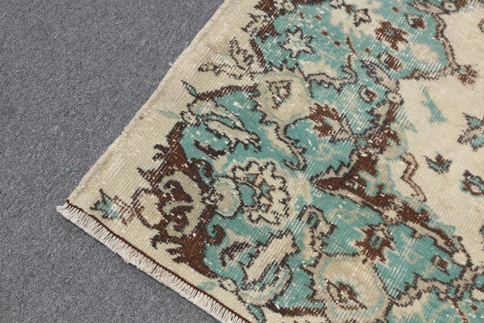 2,5x9,2 ft Runner Vintage Rug, Blue Bordered Turkish Rug