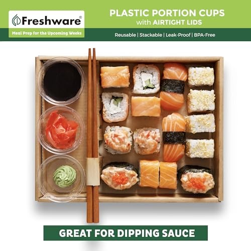 Freshware Plastic Portion Cups with Lids [2 Ounce, 100 2 oz - 100 set, Clear