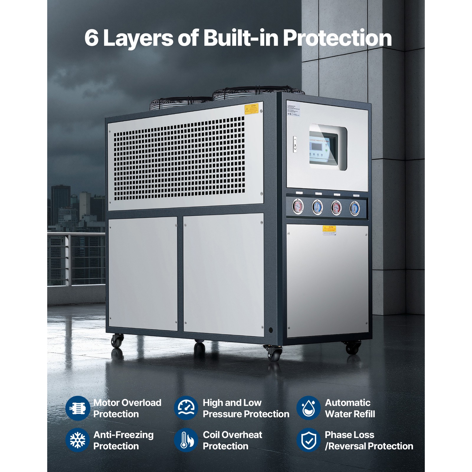 Uimoso Industrial Air-Cooled Water Chiller, 12.3HP, 37-Gallon Tank, LED Screen