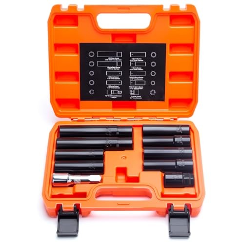 Spline Lug Nuts Socket Set (10Pcs) with 1/2" Drive Impact Square End for