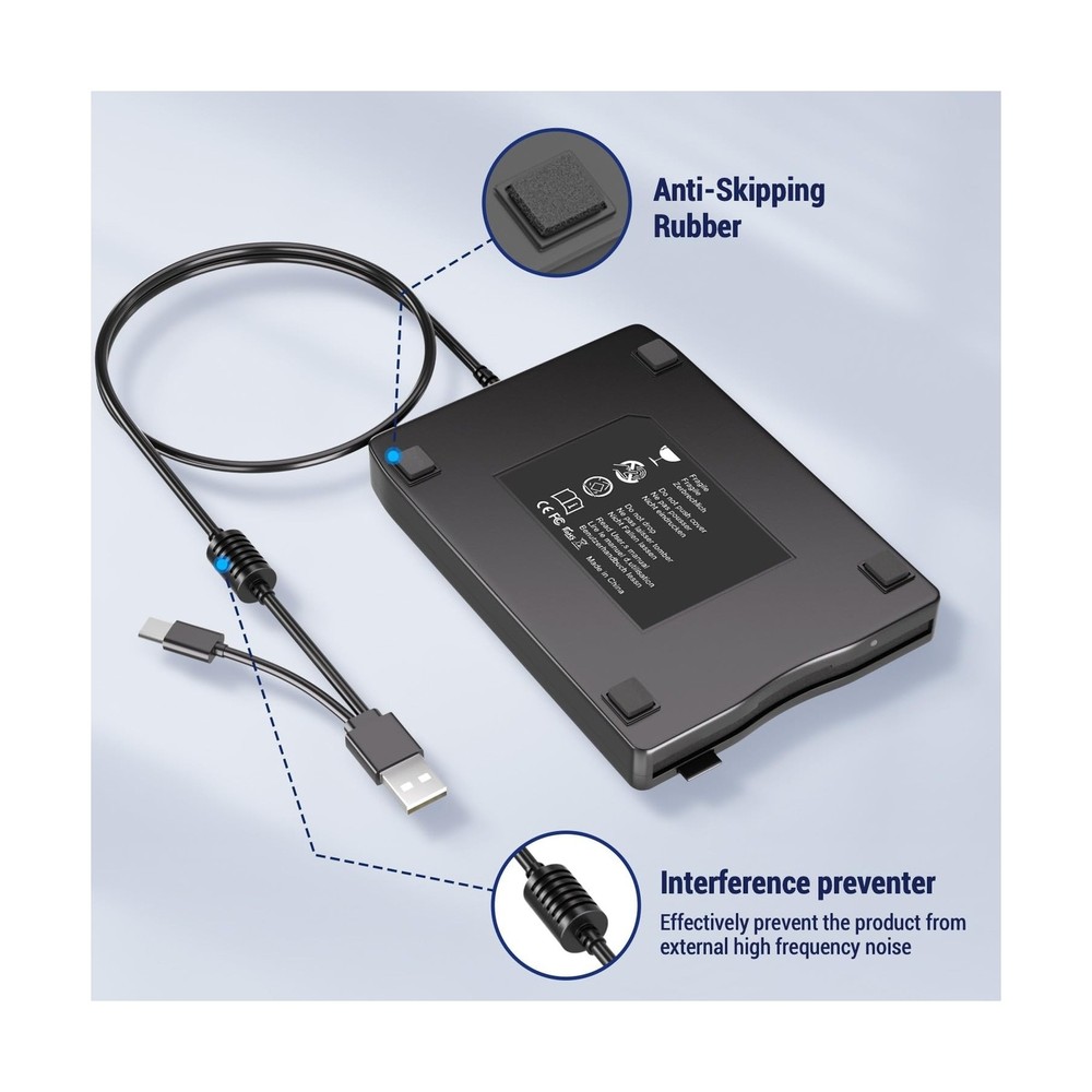 USB Floppy Drive, External 3.5" USB & Type-C External Floppy Disk Drive Porta...