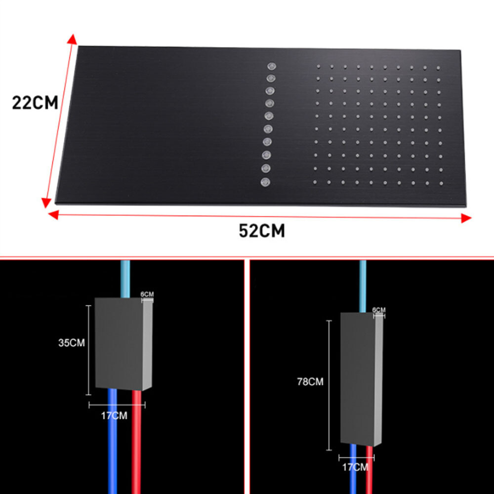 Massage LED Shower Panel System Black Digital Display 4-Way Mixing Valve Tap Set