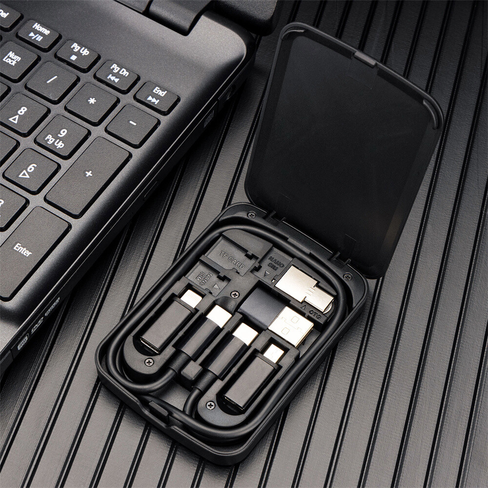 Cable Card+22" 65W USB-C Cable & USB-A/Micro-USB/Lightning/OTG Adapter Case Kit