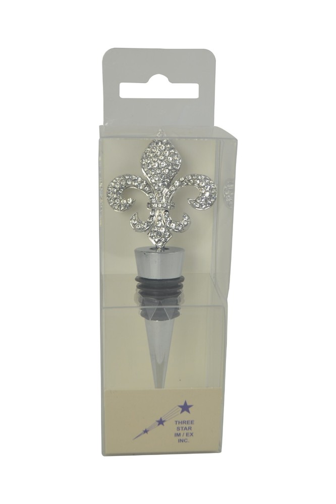 4" Metal Silver Fleur De Lis Wine Bottle Stopper