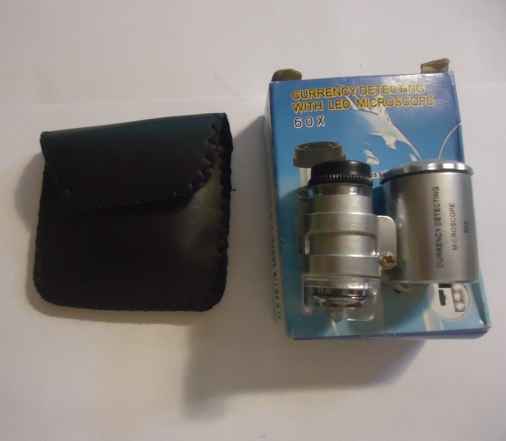 1- 60x pocket microscope blue light white light with cases#01