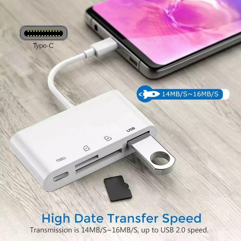 Chenyang 4 in 1 USB C to 2.0 TF Micro SD SDXC SDHC Card Reader White