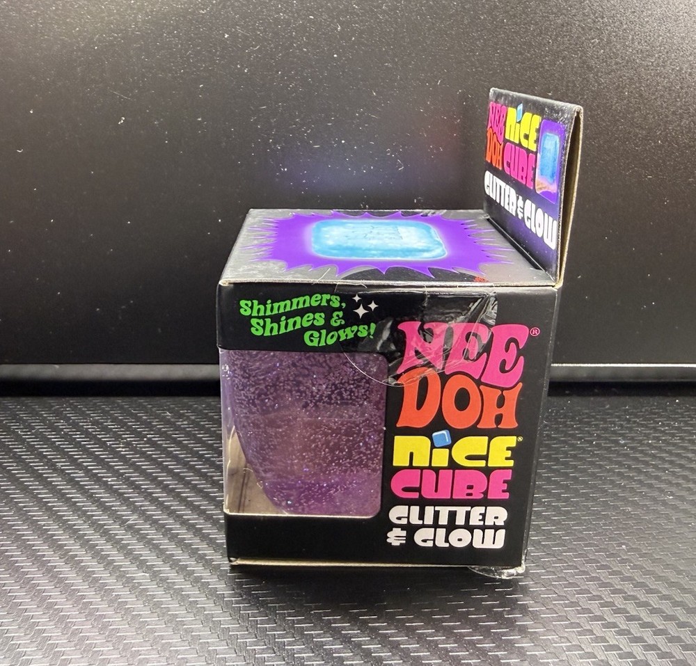 Nee Doh Nice Cube Glitter & Glow Super Solid Squeezable NEW NEEDOH VIRAL Purple