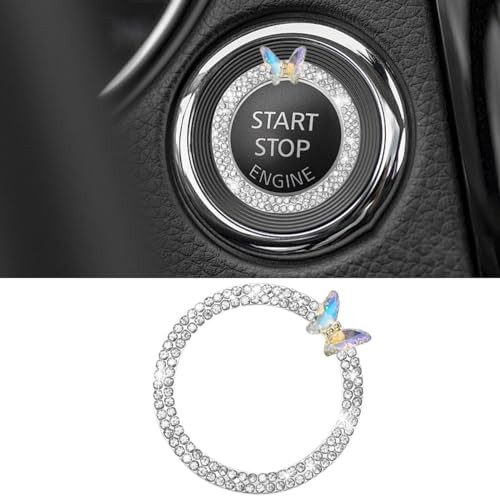 Car Butterfly Bling Ring Emblem, Car Buttons and Knobs Ring, Push to White
