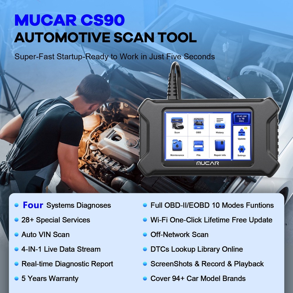MUCAR CS90 OBD2 Scanner Check Engine Fault Code Reader 28 Resets Diagnostic Tool