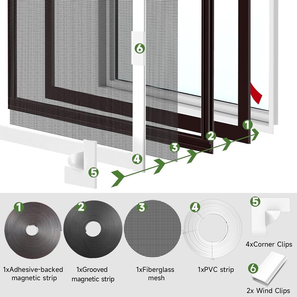 Window Screen Adjustable Magnetic Window Screen Replacement Max 39” x 59” DIY