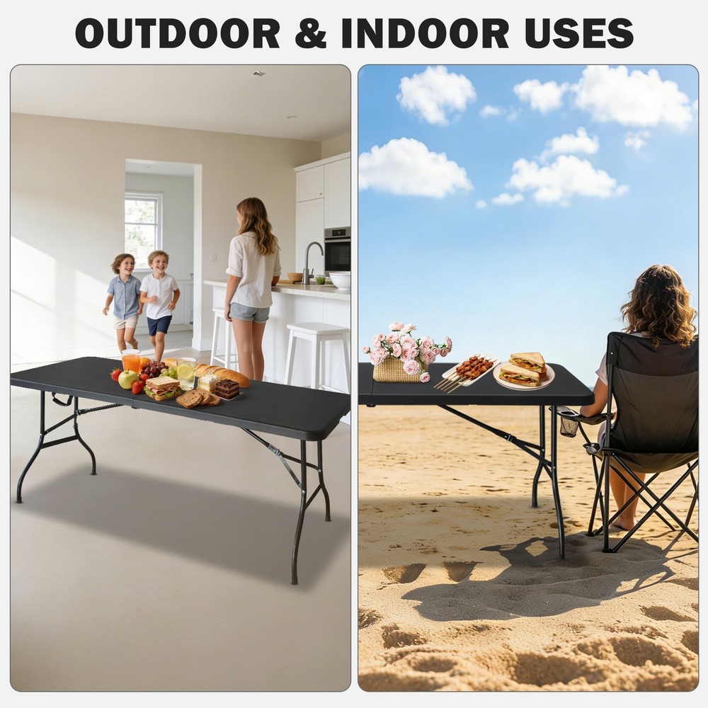 6ft Black Folding Table Multi-functional Outdoor Picnic Party Game