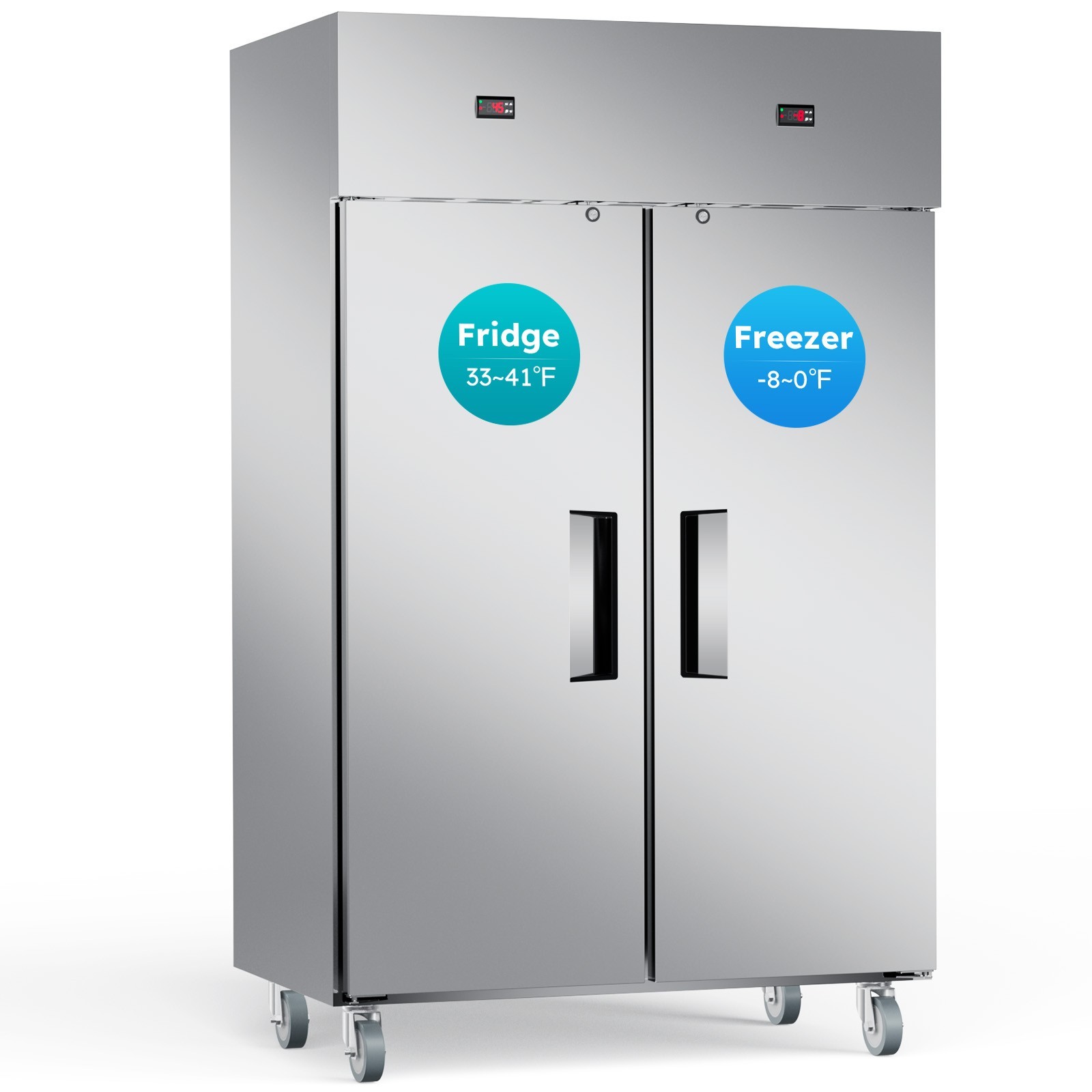 Commercial Refrigerator Freezer Combo, 2 Door 48" W Fridge Freezer Combination