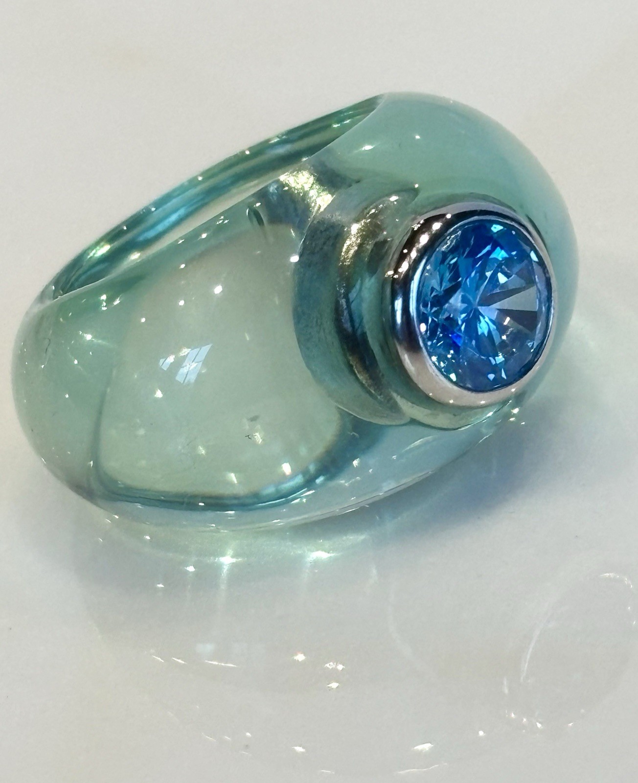 ANGELIQUE DE PARIS BON BON BLUE RING STERLING SILVER .925 BABY BLUE RESIN NEW 6