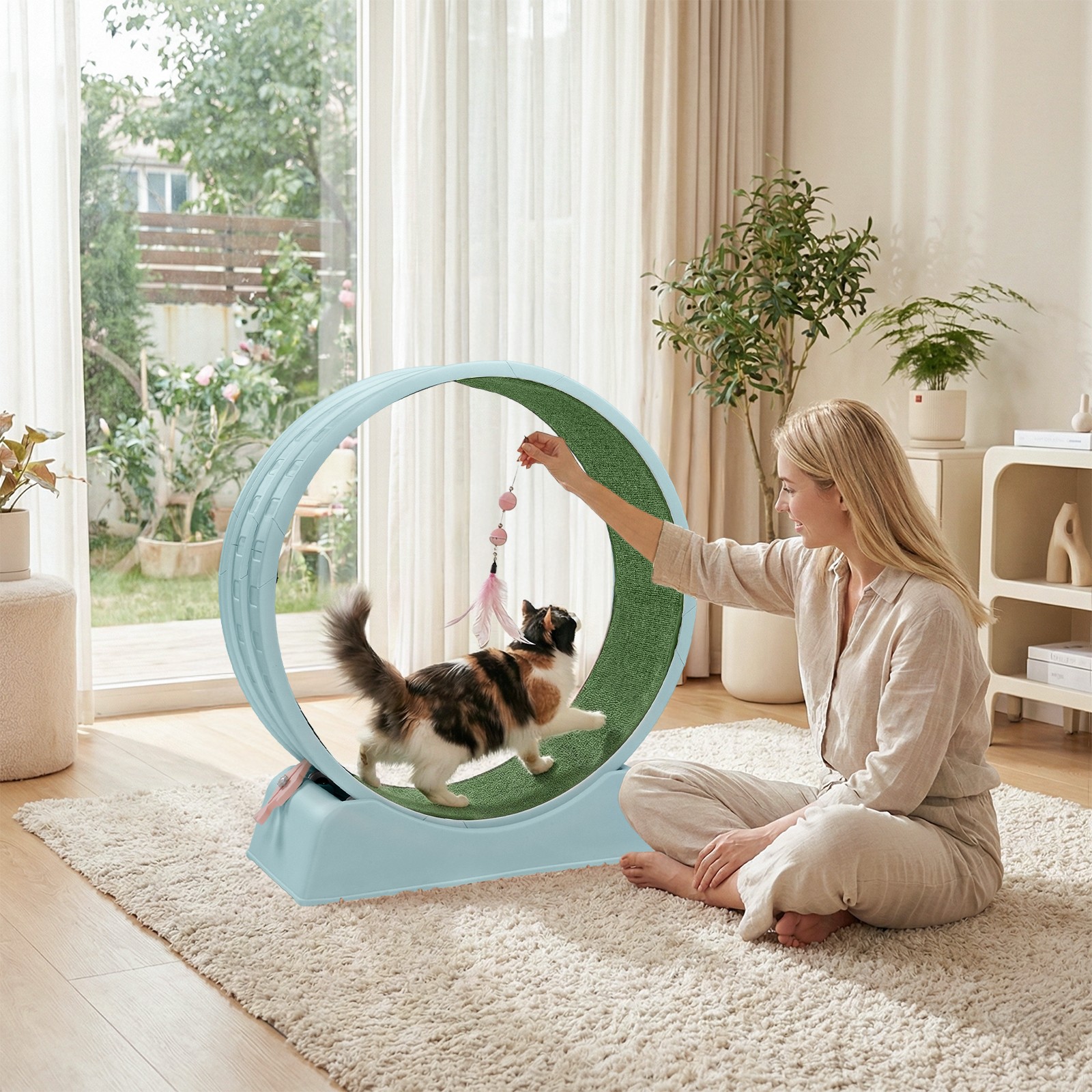 30in Cats Exercise Wheel with Lock Large Light Blue Treadmill Wheel for Indoor
