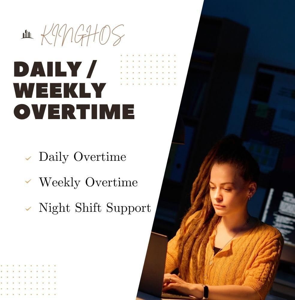 Time Clock with Automatic Lunch & Break Time Tracking, Weekly/Daily Overtime, Fr
