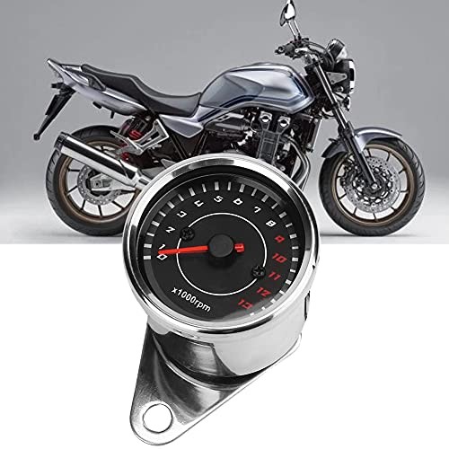 Motorcycle Tachometer, Tachometer Gauge Silver Shell Black Surface