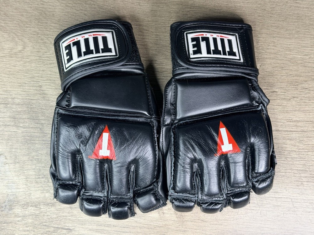 TITLE MMA Training Gloves Open Finger Black Grappling Sparring