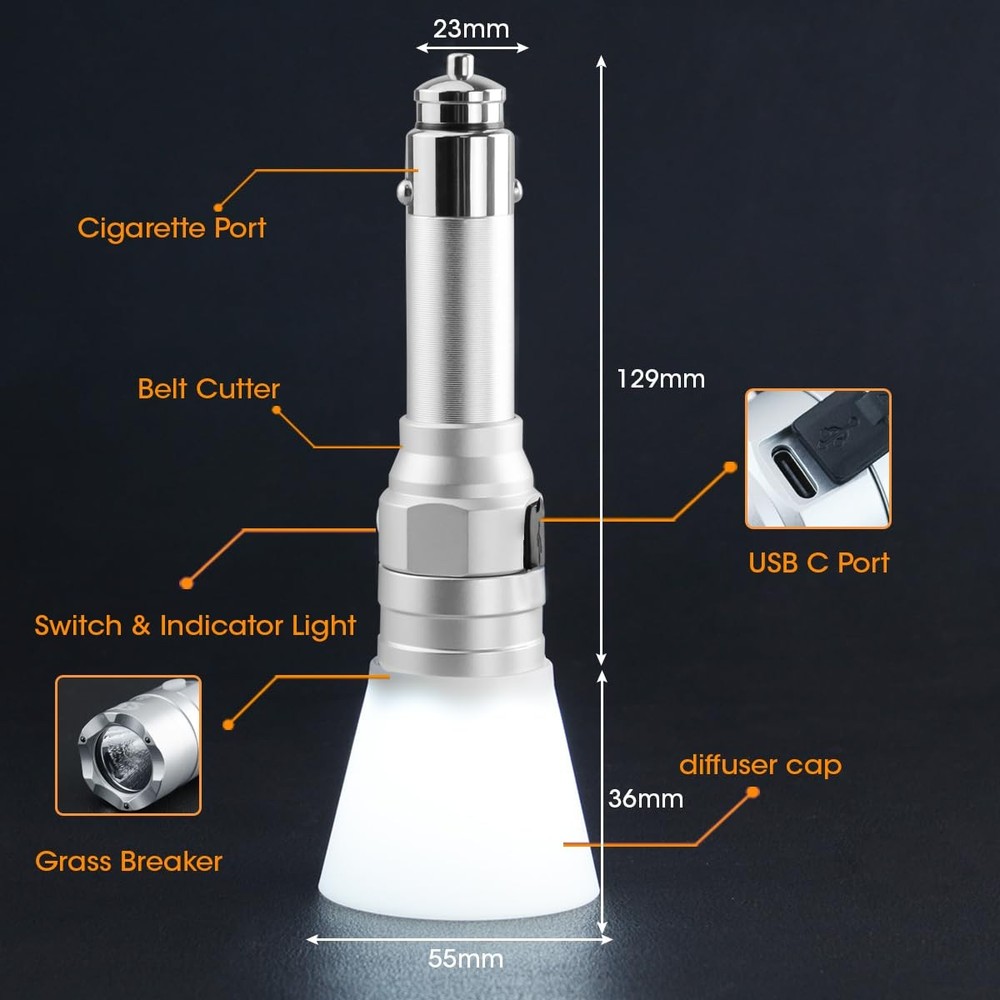 Small Flashlight Rechargeable with Diffuser 12 Volt Car Cigarette Lighter & U...