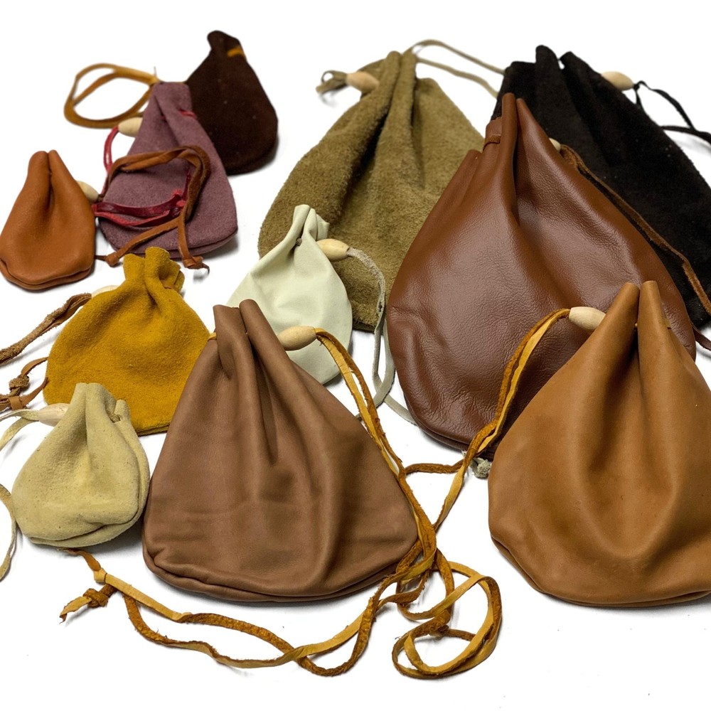 Leather Drawstring Pouch - Suede or Grain Keepsake Holder Bag