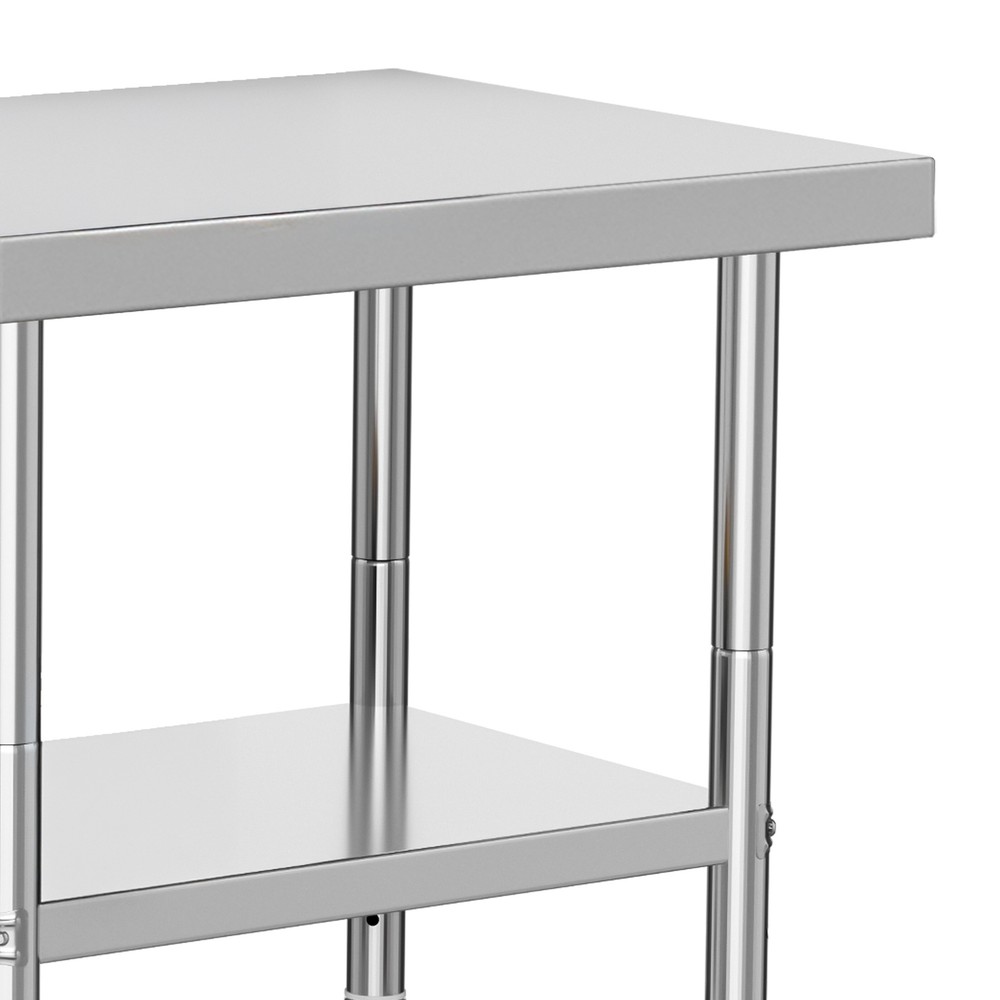 30"x24" Rolling Kitchen Work Table Stainless Steel Double Shelf Lockable Wheels