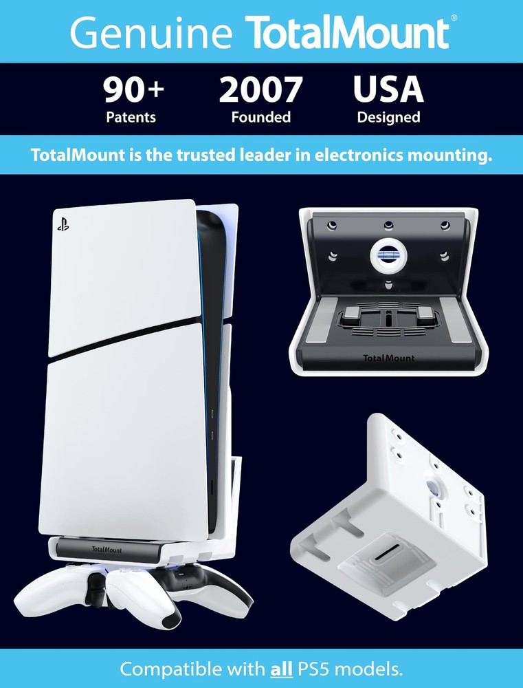 TotalMount Wall Mount for All PS5 Models - Holds 2 Controllers