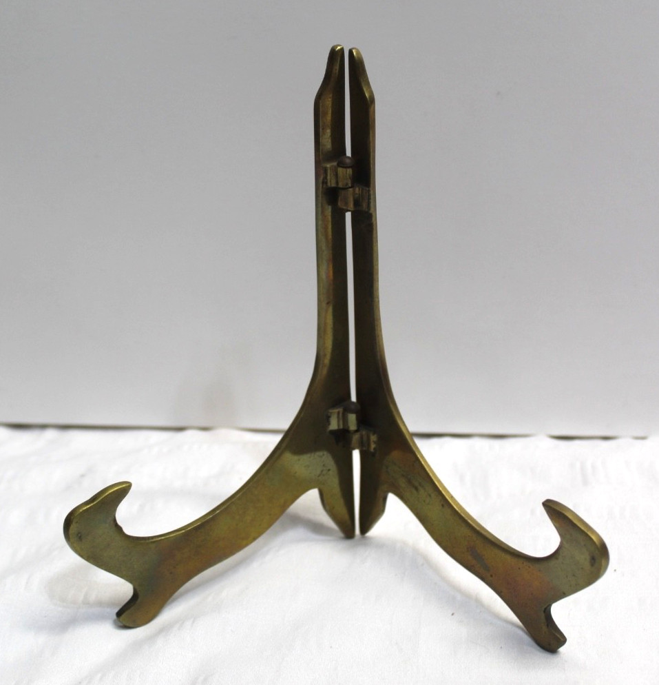 Vintage Heavy Solid Brass Easel  Folding Display Stand 7" Tall