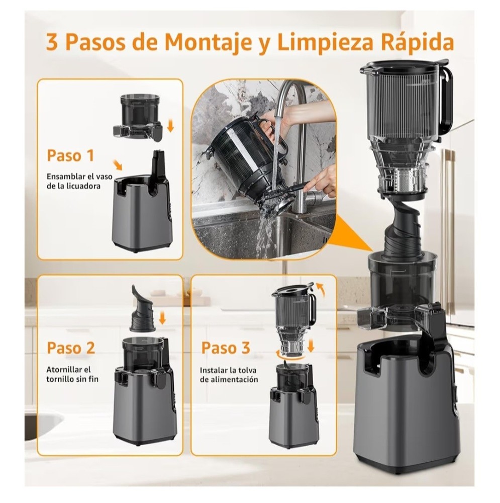 Electric Masticating Juicer Black Extended Feed Chute One Button Control