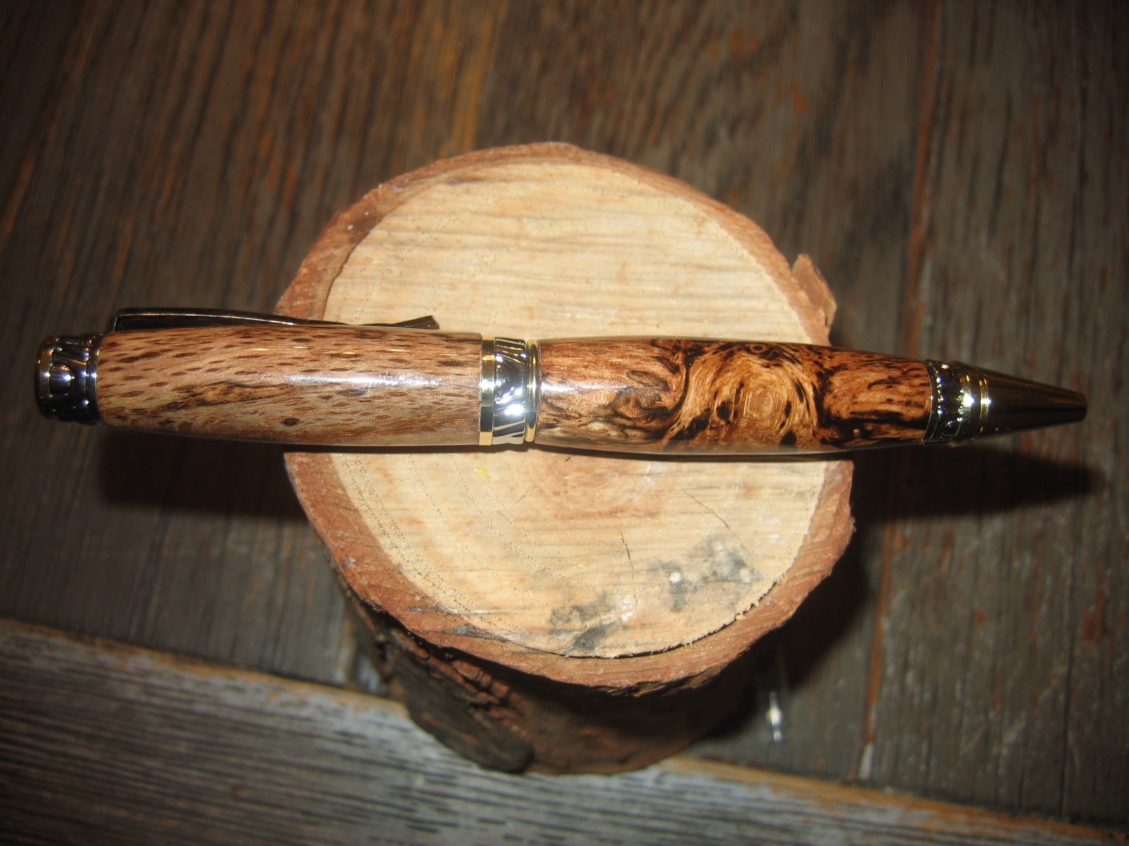Gorgeous HM Gold and Chrome Trim Ultra Cigar Pen in Highly Spalted Sweetgum