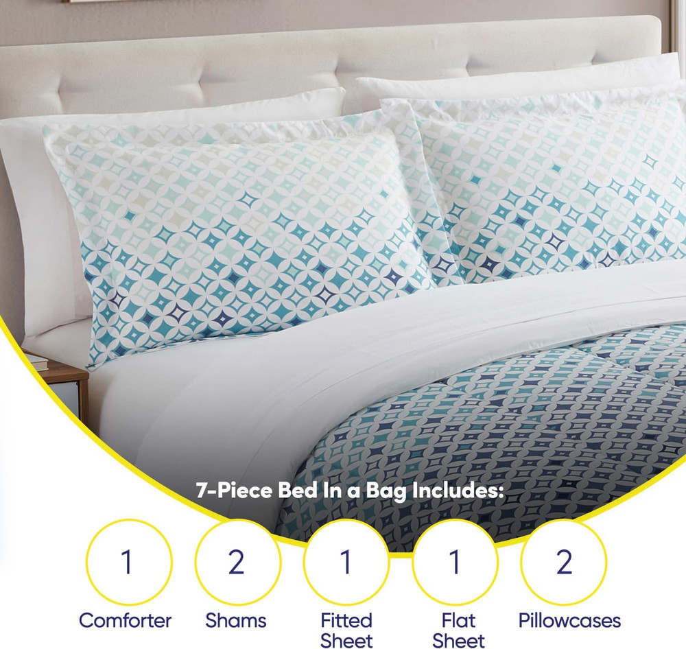 7 Piece Comforter Set Bag Solid Color All Season Soft down Alternative Blanket &