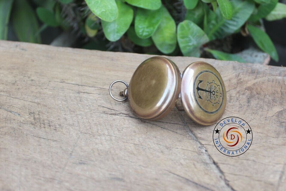 Vintage Handmade Push Button Compass Antique Brass Compass Pocket Style Gift