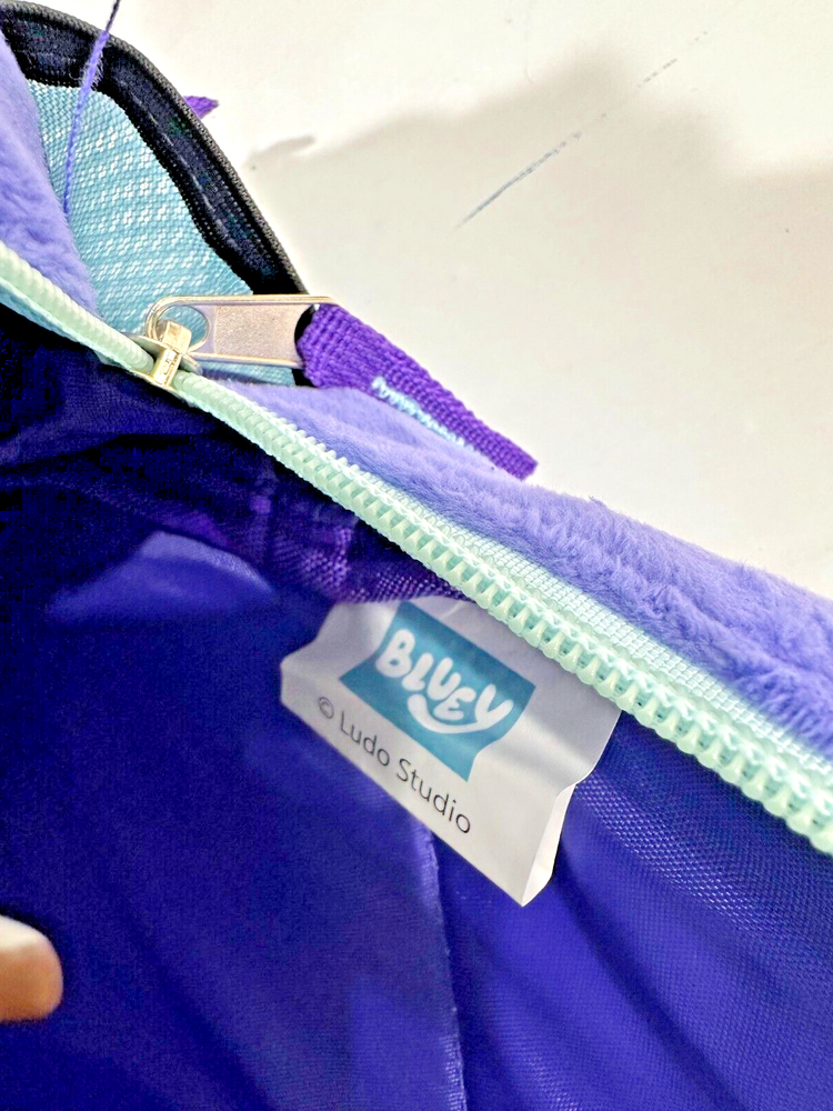Bluey Pre-School backpack, blue, 2 zipper, light weight, adjustable straps, fur