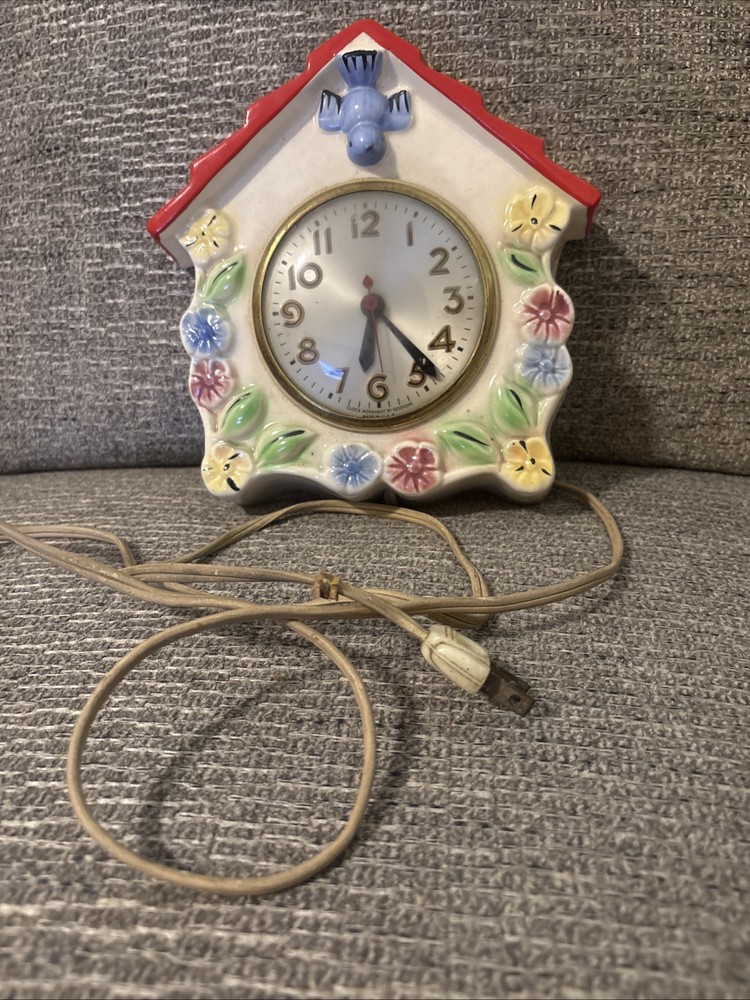 Vtg 1950s/60 Hull Art Ceramic Electric Wall Clock Sessions Blue Bird Untested