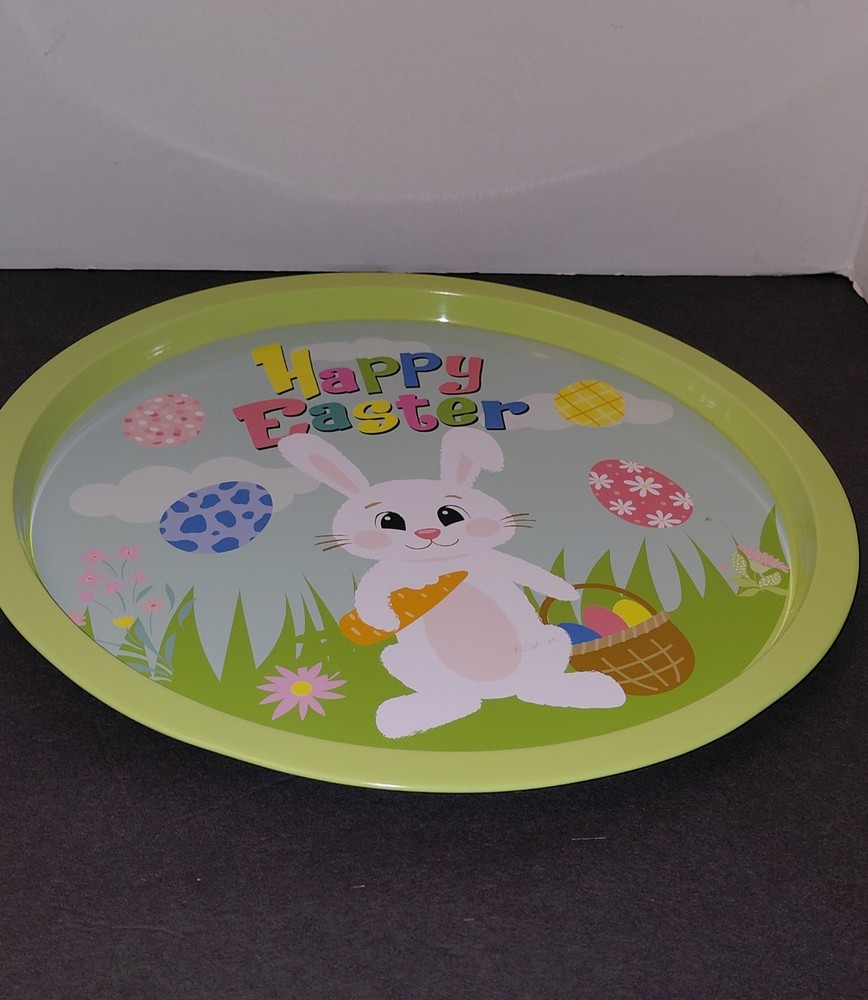 Happy Easter Bunny Metal Serving Tray Round