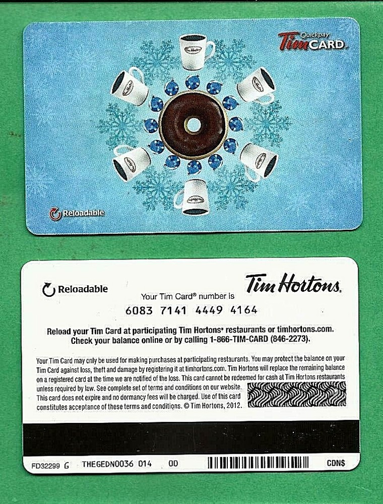 2012 Tim Horton Canada Snowflake Gift Card  No  Value