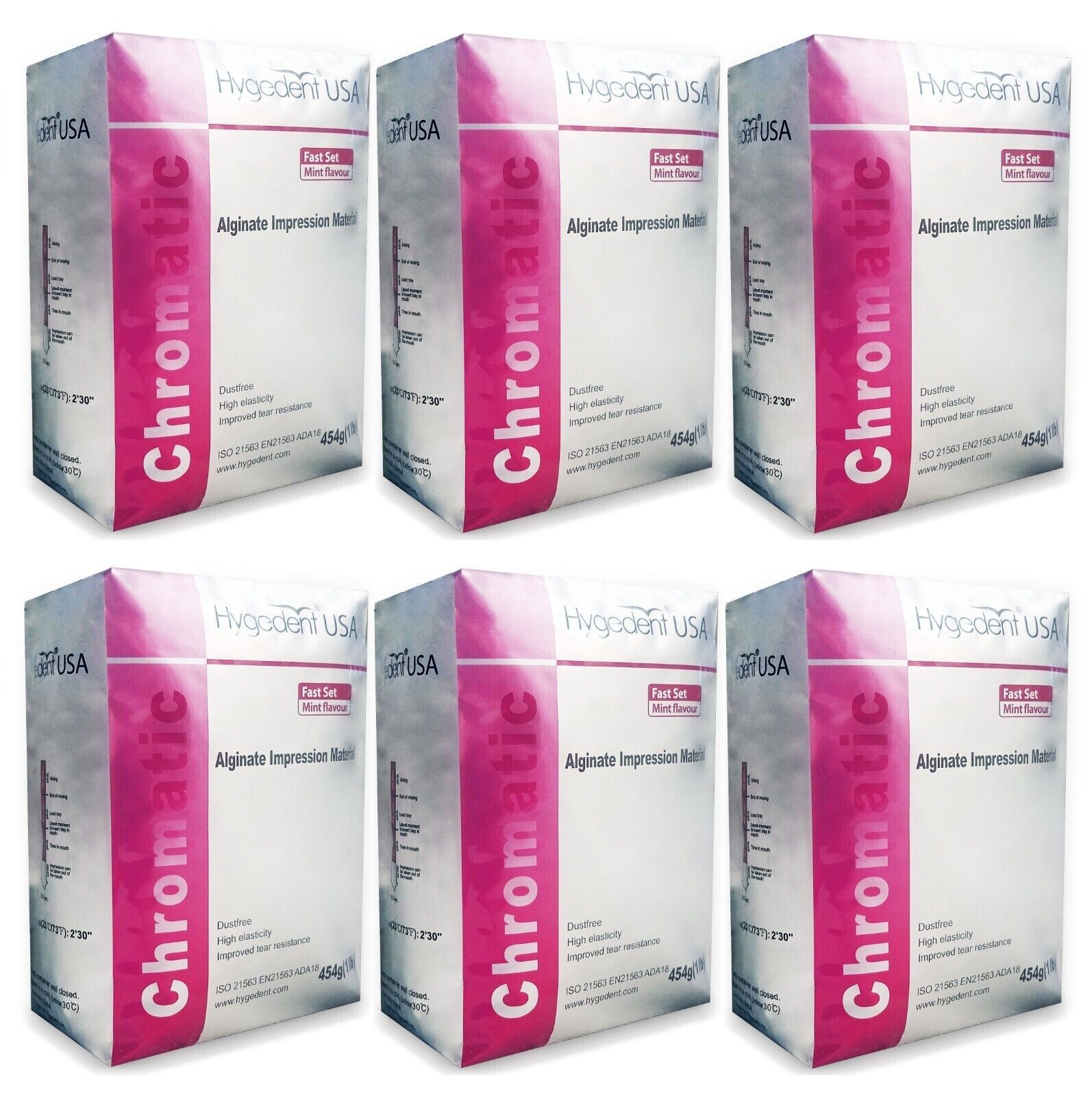 6 x Hygedent Chromatic Dental Fast Set Mint Dust Free Impression Alginate Dental
