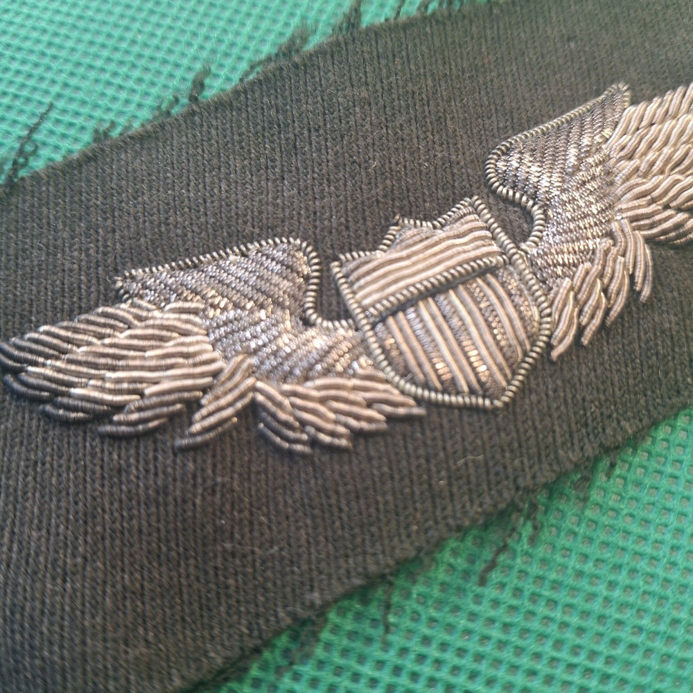 US Army Air Force Authentic WW2 Bullion Thread Flight Wings on Wool Patch