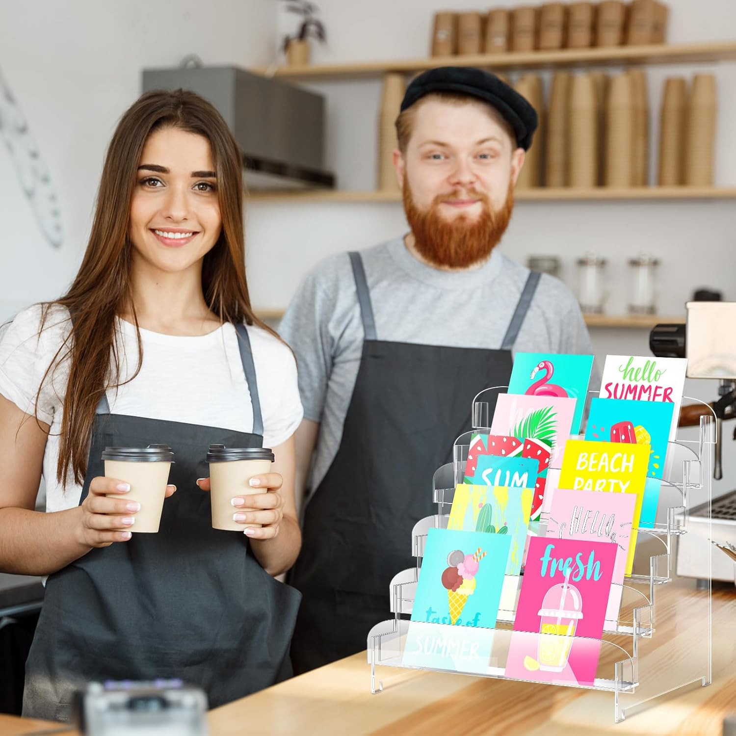 5 Tier Acrylic Greeting Card Display Stand Portable Display Rack Storage Sticker