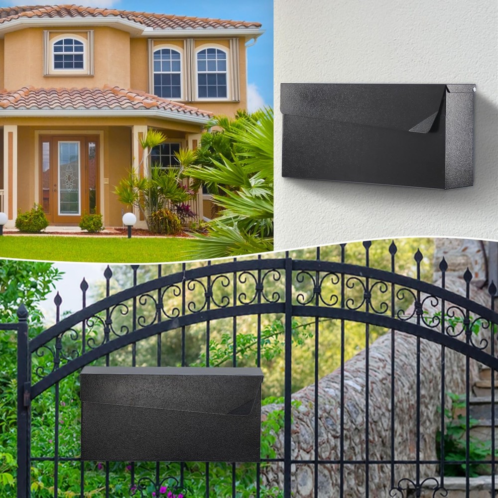 KYODOLED Wall-Mount Mailbox, Large Capacity Mail Box, Large, Black Modern