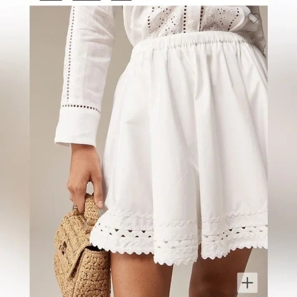 J.Crew Skirt Women L White Eyelet Scalloped Hem Mini Flared Cotton Old Money