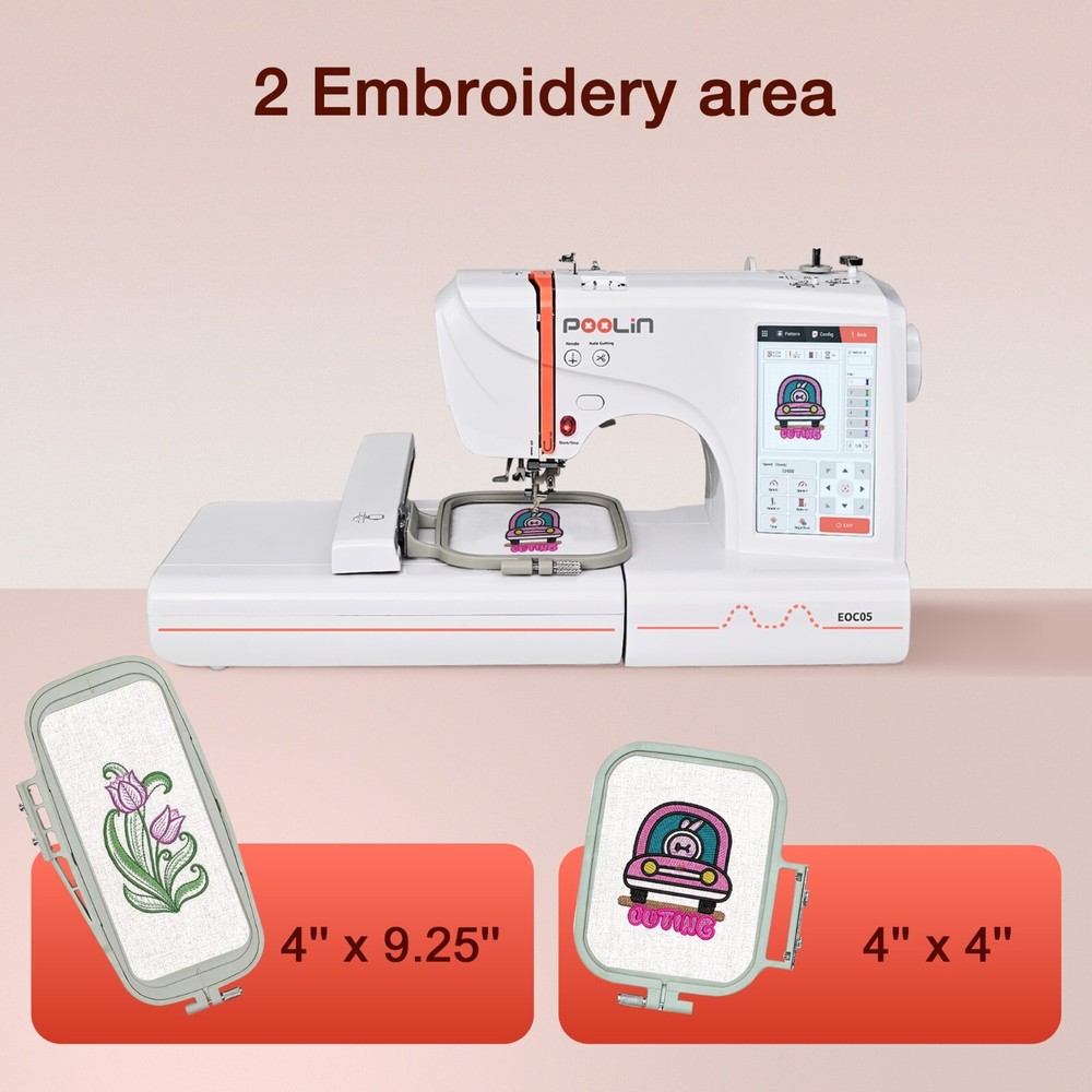 POOLIN EOC05 4 x 9in Embroidery Machine Computerized 7in Large LCD Touch Screen