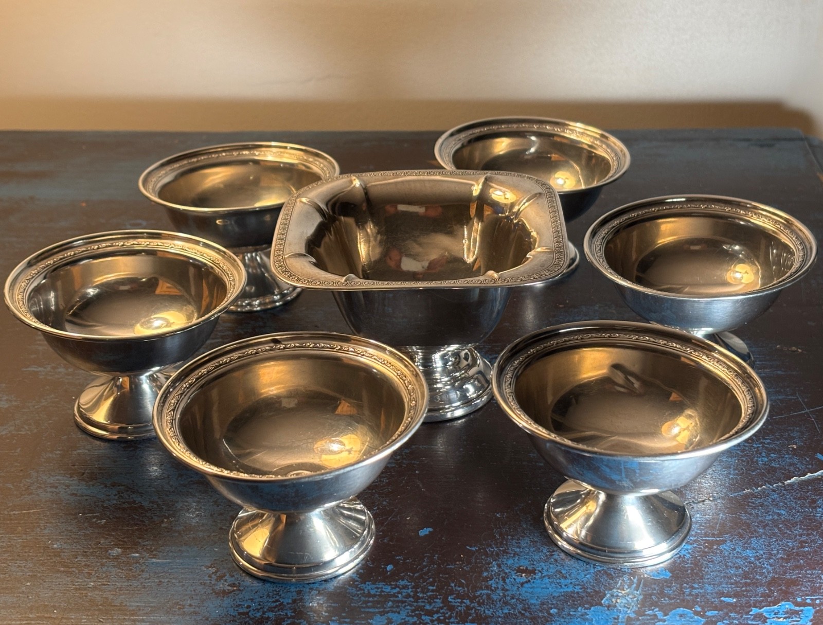International Sterling Silver 6 Dessert Cups P 106 & 822 Sterling Nut Dish 344g