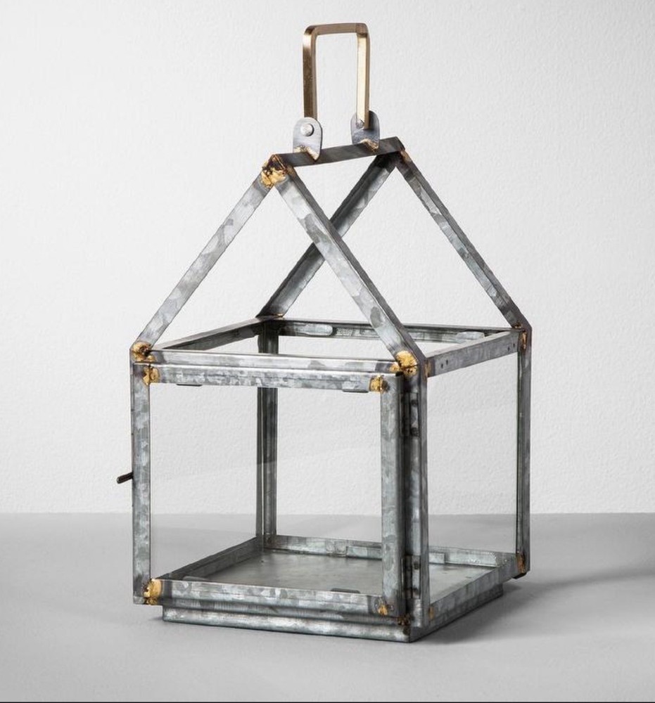 Small Hearth & Hand Magnolia Galvanized + Glass Lantern