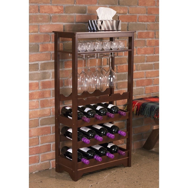 39.75" Brown Tall Rectangular Compact 16-Bottle Wine Rack Freestanding