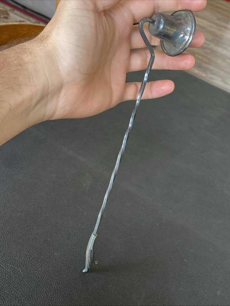 Antique Primrose Plate EP Silver Twisted Handle Vtg Candle Snuffer E.P. Copper