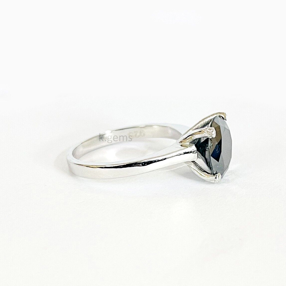 Simplistic Design 3.50 Ct Black Diamond Ring, 925 Sterling Silver AAA Certified